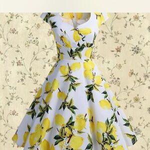 Retro Vibrant Lemon Print Midi Dress
